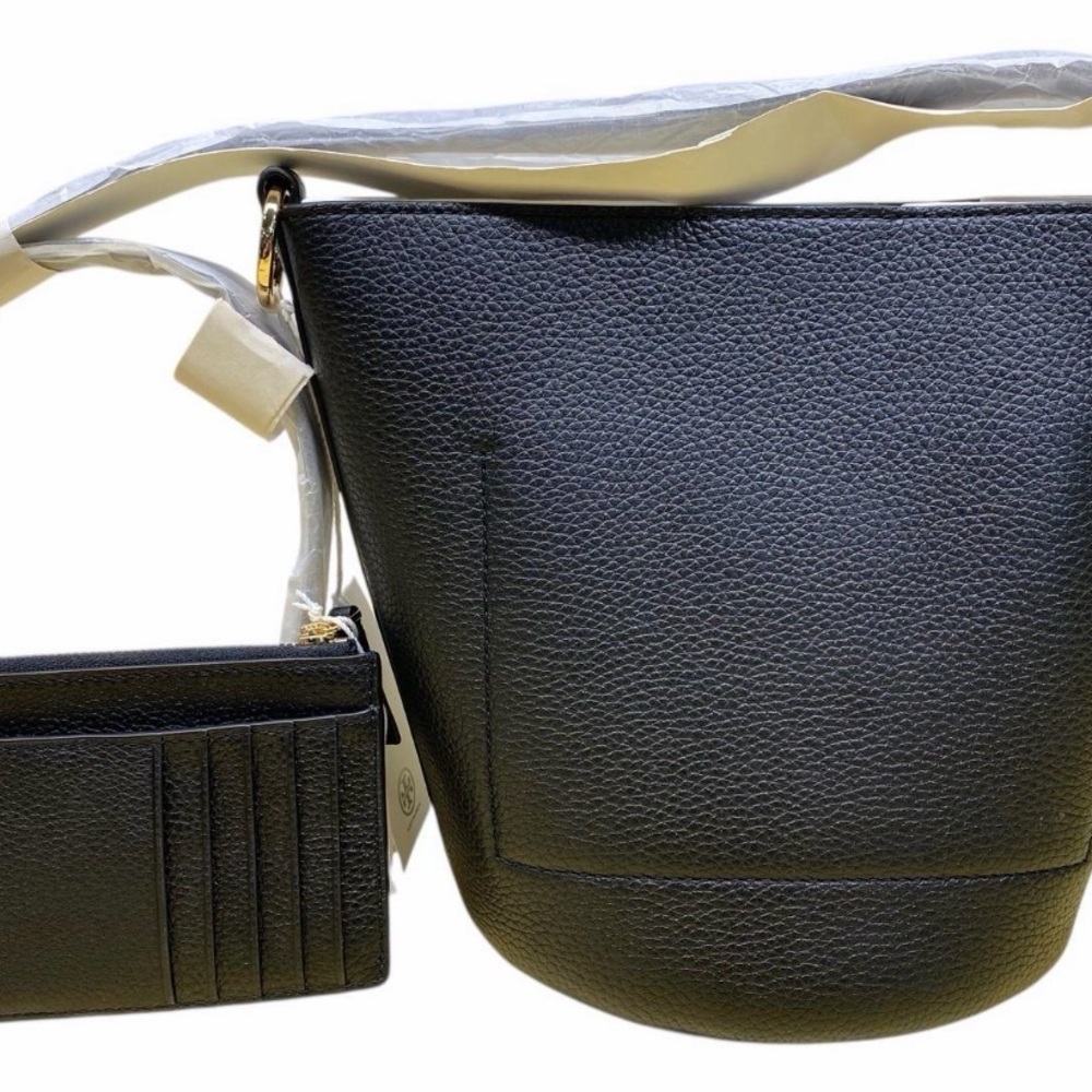 NWT Tory Burch Black Small Blake Bucket Bag and Britten Zip Card Case/Wallet Set - Picture 2 of 5